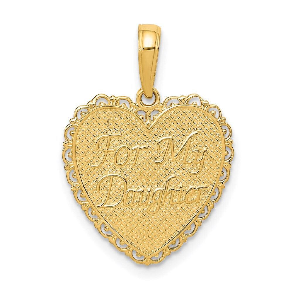 14k Yellow Gold Reversible FOR MY DAUGHTER Heart Pendant for Women