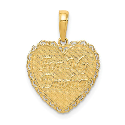14k Yellow Gold Reversible FOR MY DAUGHTER Heart Pendant for Women