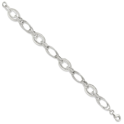 Sterling Silver Rhodium-plated Polished/Textured Link 7.5in Bracelet