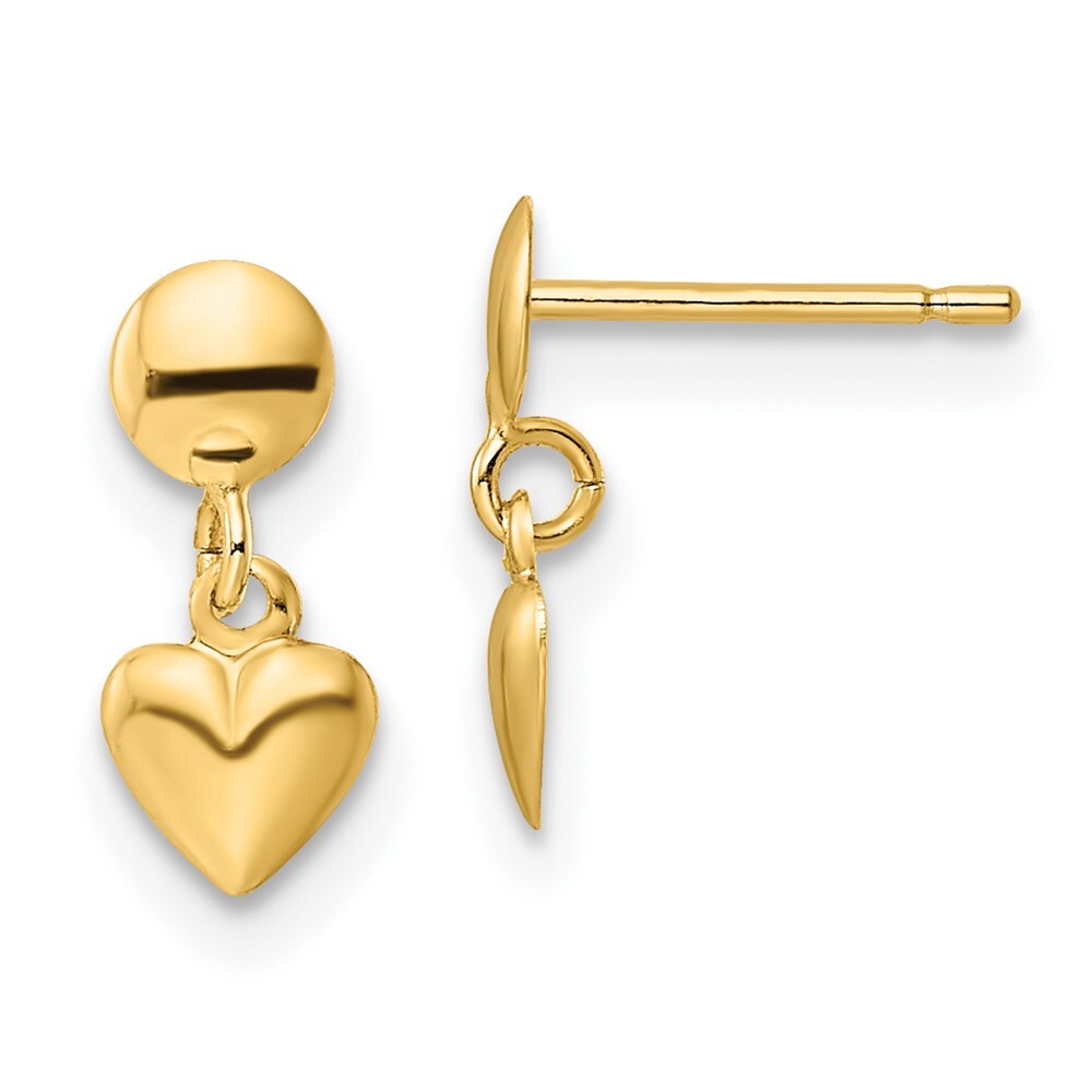 14k Yellow Gold Polished Heart Dangle Earrings Gift for Women