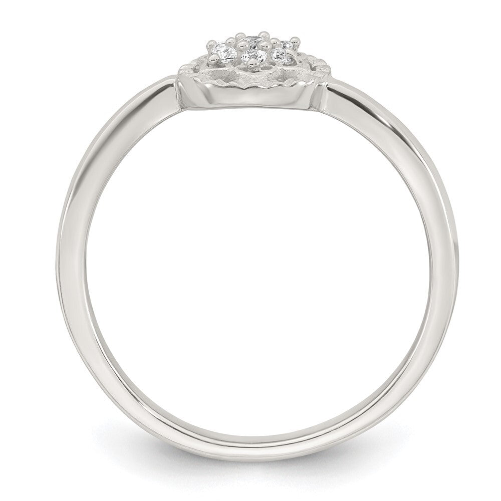 Sterling Silver Polished and Grooved CZ Flower Ring Size 7