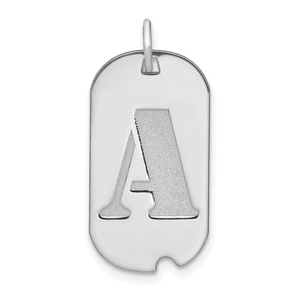 14k White Gold Polished Letter A Initial Dog Tag Pendant for Women