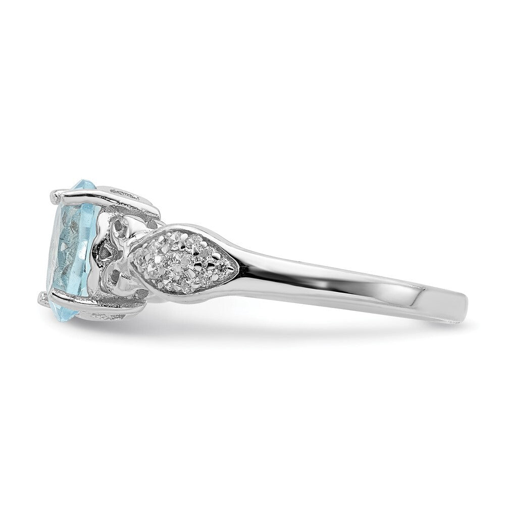 Sterling Silver Rhod-plated Polished Blue Topaz and Cubic Zirconia Ring SZ 8