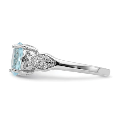 Sterling Silver Rhod-plated Polished Blue Topaz and Cubic Zirconia Ring SZ 8