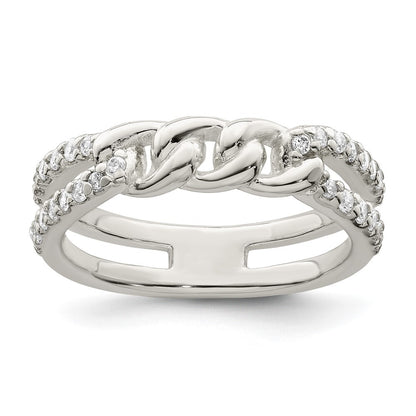 Sterling Silver Polished CZ Chain Detail Ring Size 6