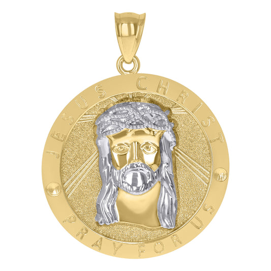 10k Two-Tone Gold Jesus Christ Pray For Us Religious Medallion Pendant