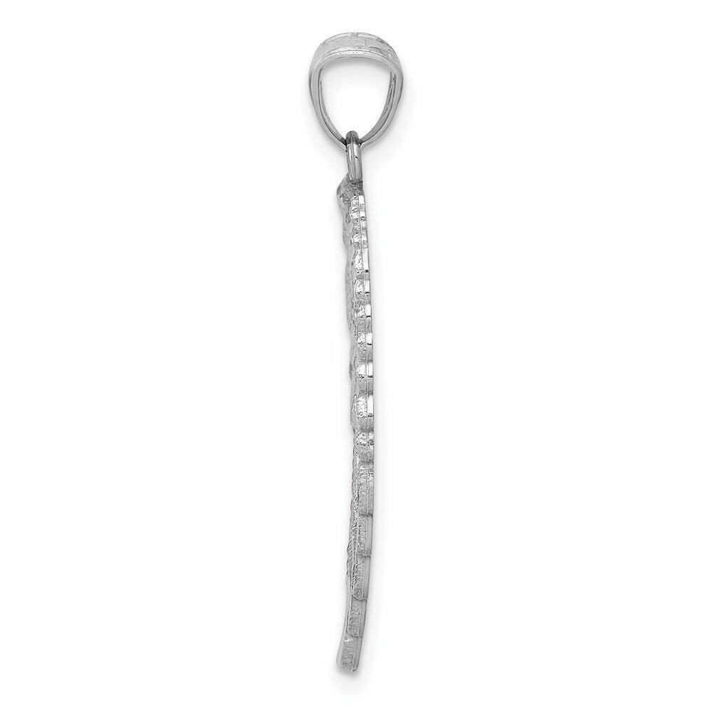 14k White Gold Polished and Textured Angel Wing Pendant for Women