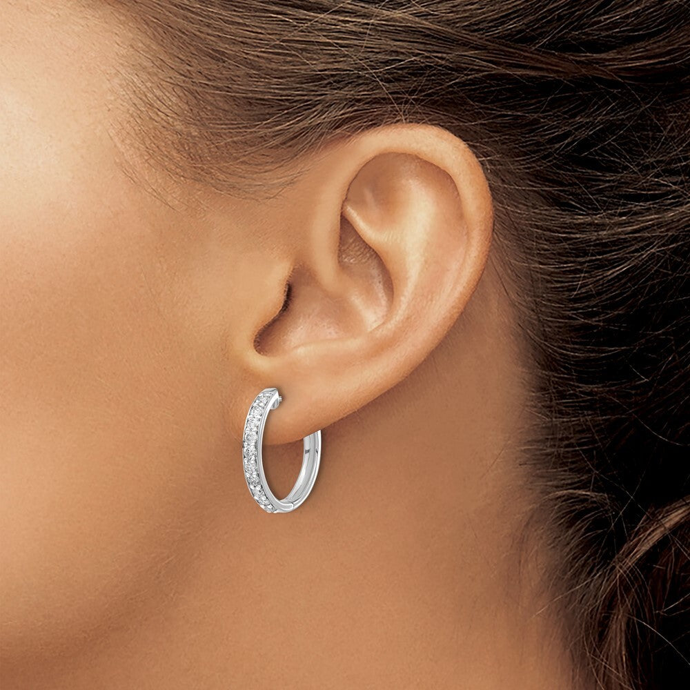 14k White Gold Diamond Hinged Hoop Earrings