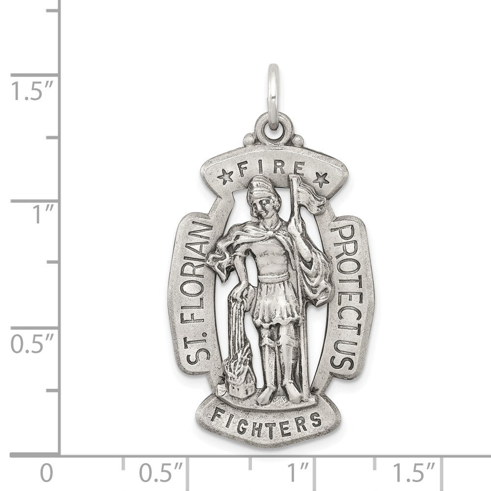 Sterling Silver Antiqued Saint Florian Medal Pendant