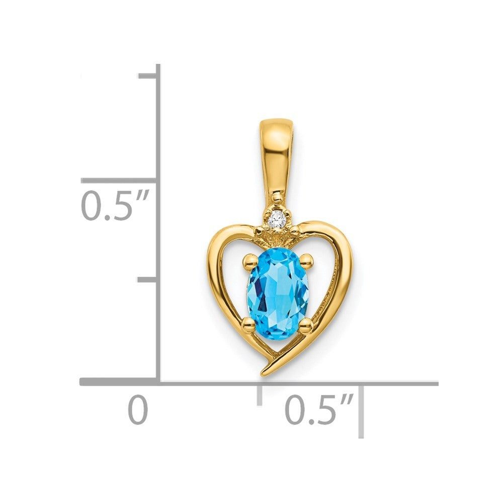 14k Yellow Gold Blue Topaz and Diamond Heart Pendant