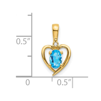 14k Yellow Gold Blue Topaz and Diamond Heart Pendant
