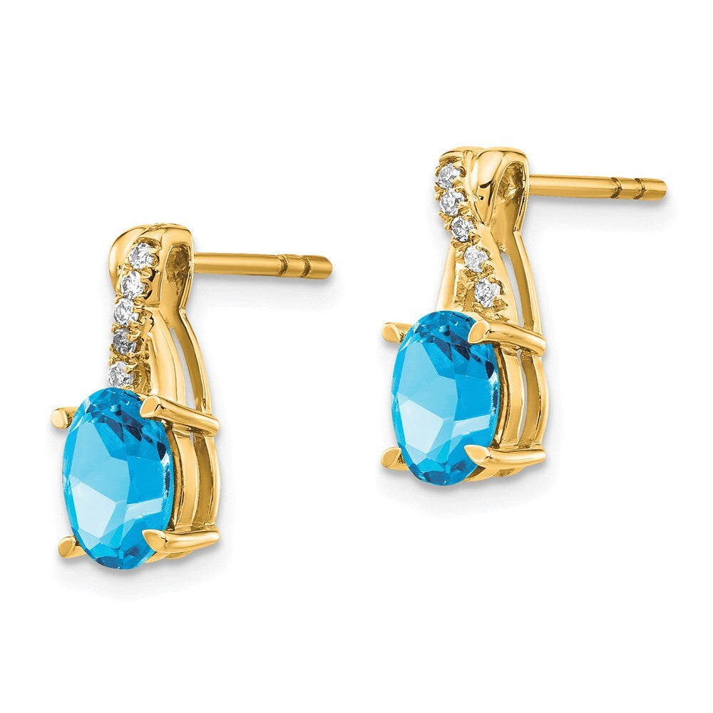 14k Yellow Gold Blue Topaz and Diamond Drop & Dangle Earrings