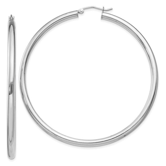 Sterling Silver Rhodium-plated 3mm Round Hoop Earrings