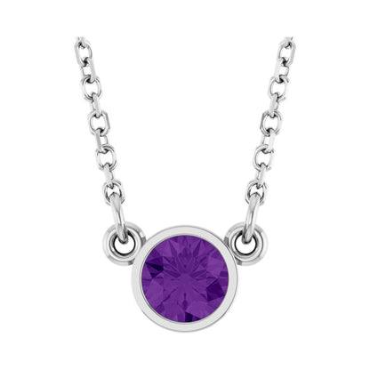 14k White Gold Natural Amethyst Solitaire Pendant Necklace 16"