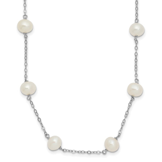 Sterling Silver 6-7mm White Near Round Cultured Pearl 16-station 20" Necklace