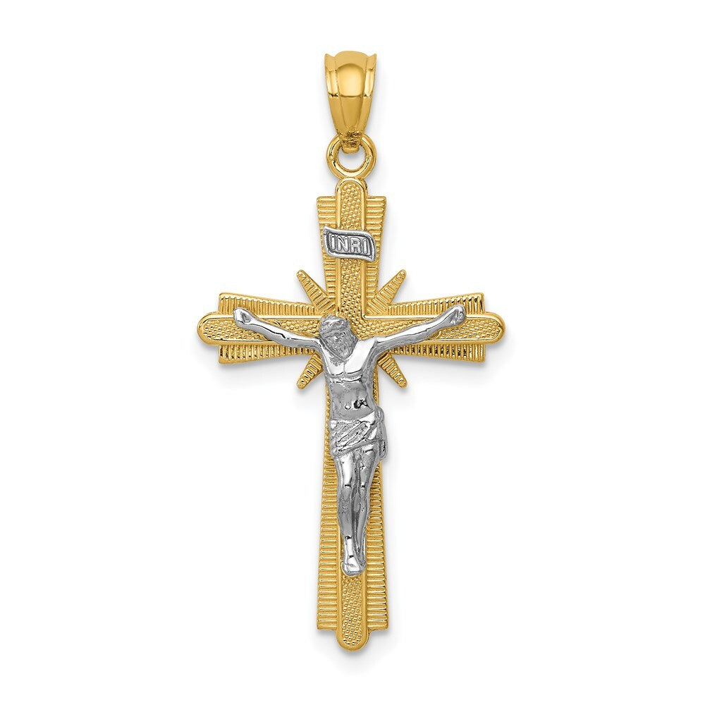 14k Two-tone Gold Gold Polished Crucifix Pendant for Women