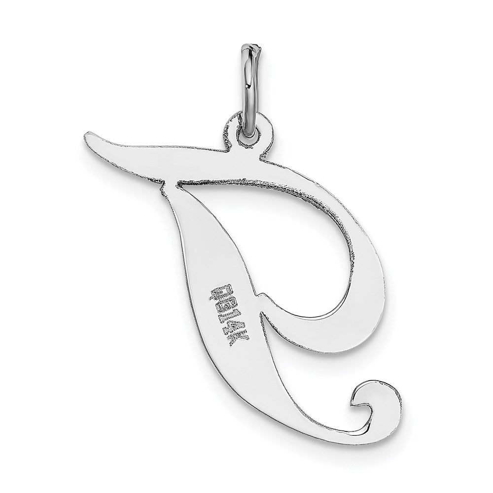 14k White Gold Large Fancy Script Letter T Initial Charm Pendant