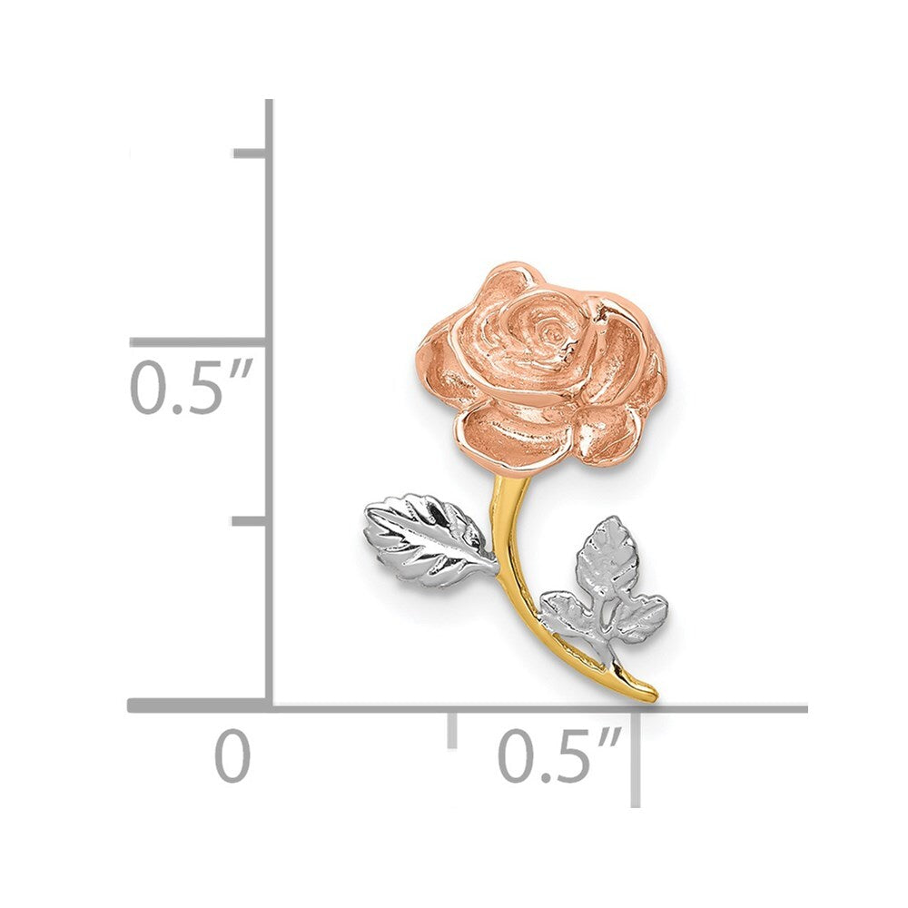 14k Two-tone Gold White Rhodium Polished Rose Chain Slide Pendant