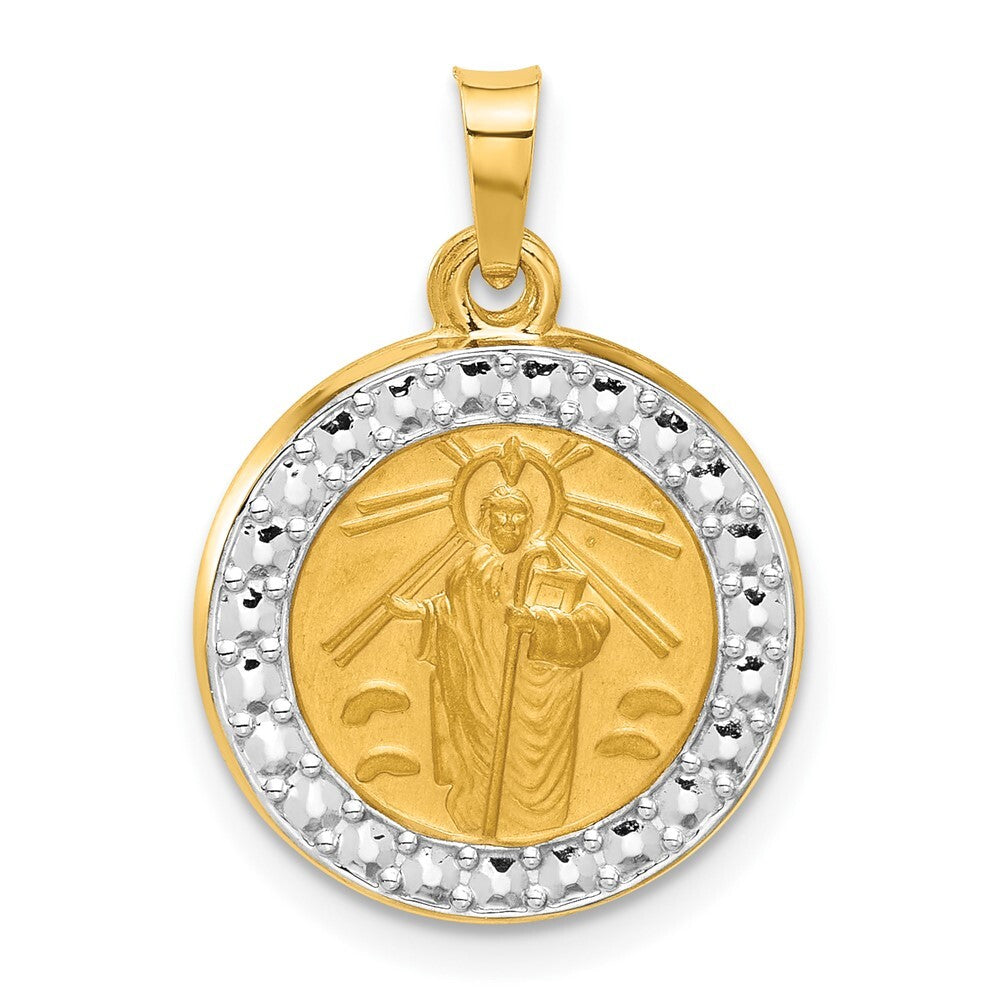 14k Yellow Gold with White Rhodium Hollow St. Jude Thaddeus Medal Pendant