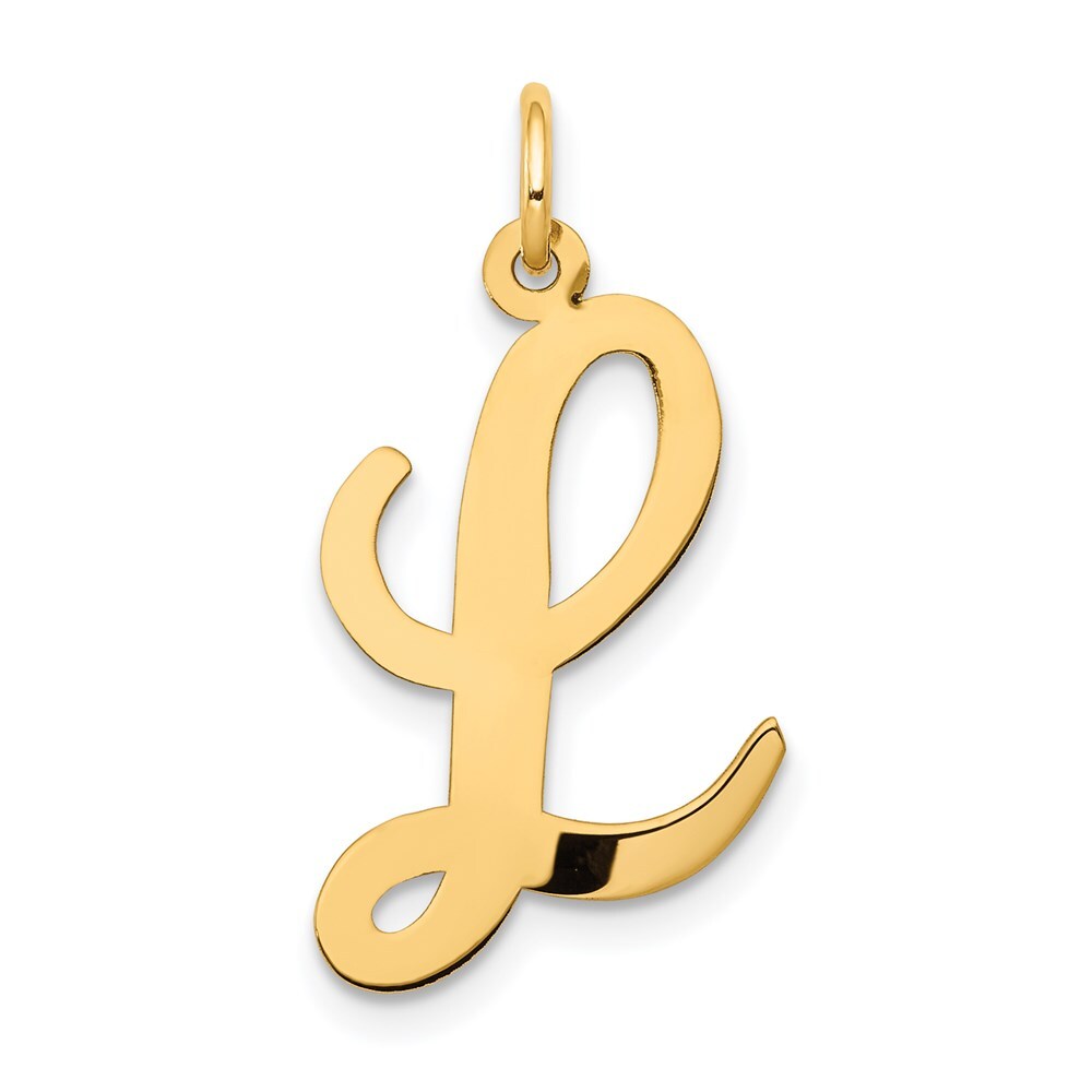 14k Yellow Gold Large Script Letter L Initial Charm Pendant for Women