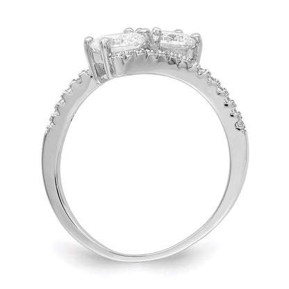 Sterling Silver Rhodium-plated Cubic Zirconia Two Stone Round Bypass Ring Size 6