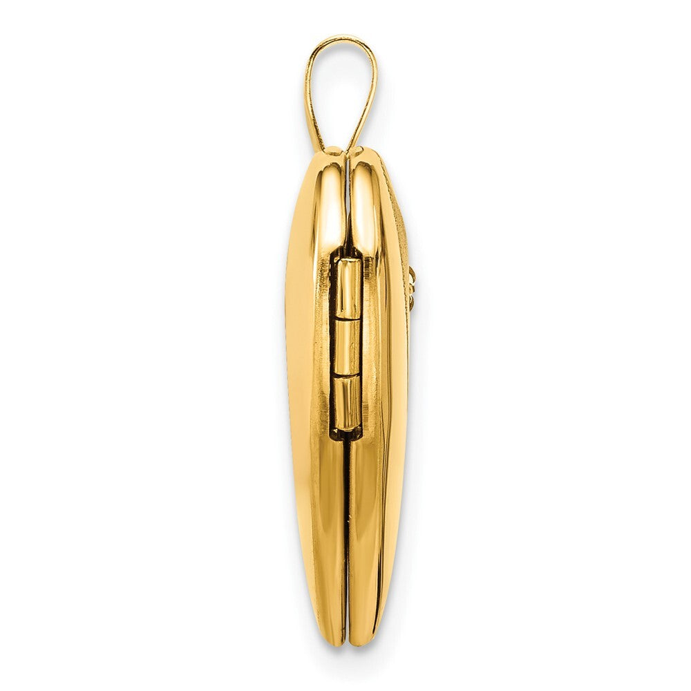 14k Yellow Gold 20mm Satin and Polished Diamond Heart Locket Pendant for Women