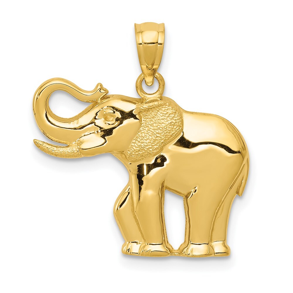 14k Yellow Gold Polished / Satin Elephant Pendant for Women