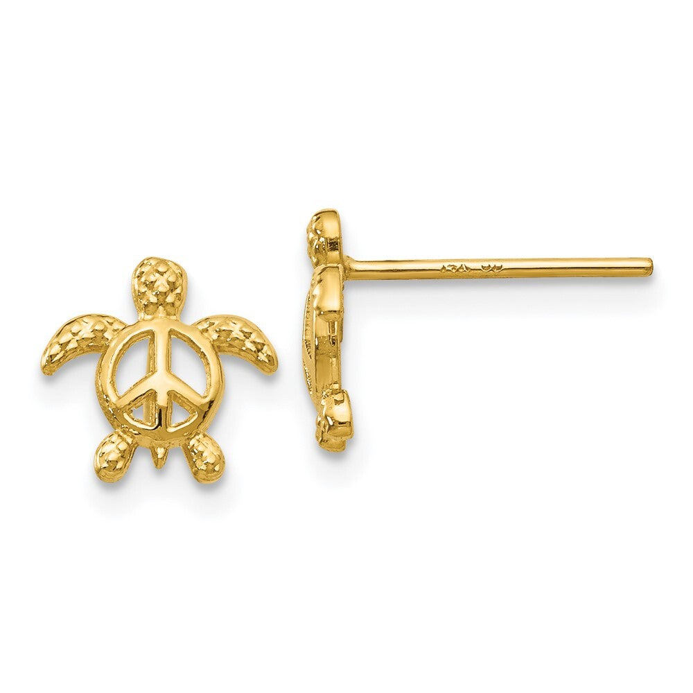 14k Yellow Gold Peace Turtle Stud Earrings Gift for Women
