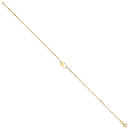 14k Yellow Gold Cut-out Wing 10 inch Plus 1 inch Extender - Total 11 inch Anklet