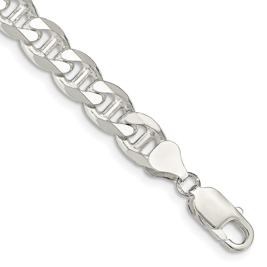 Sterling Silver 8.25mm Diamond-Cut Flat Anchor Curb Chain Bracelet