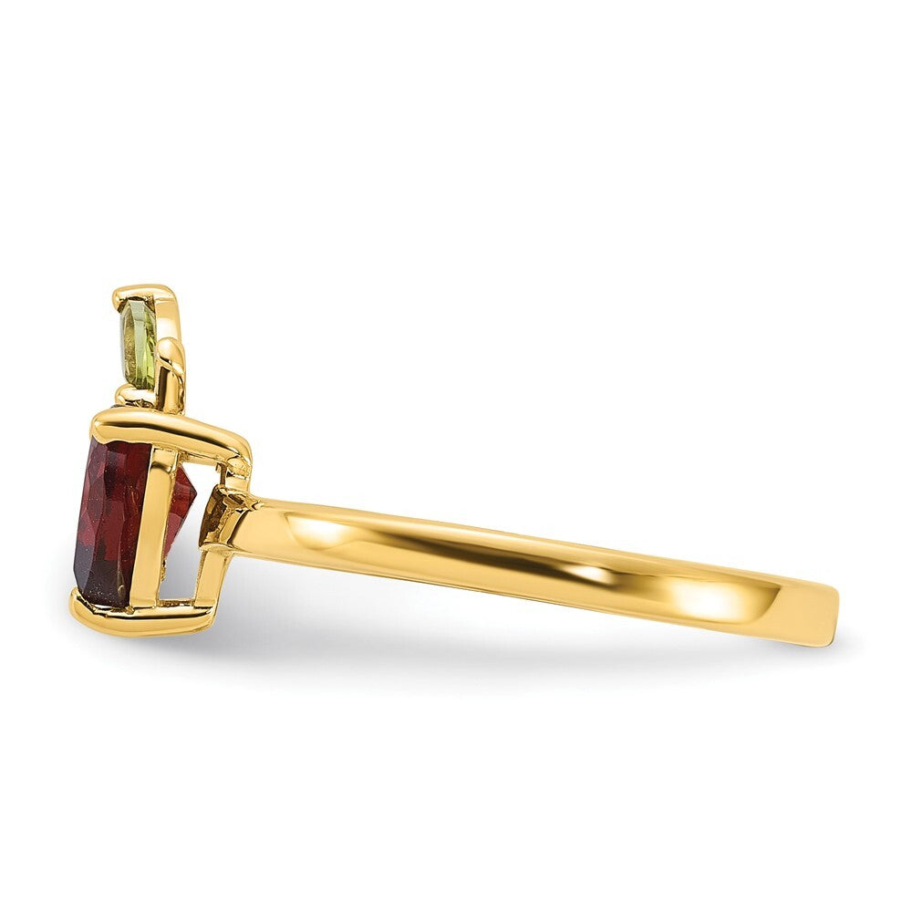 14K Yellow Gold Gold Garnet and Peridot Apple Ring