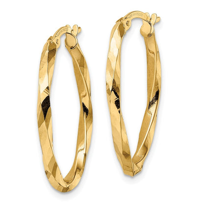 14k Yellow Gold Twisted 2.5x20x29mm Oval Hoop Earrings