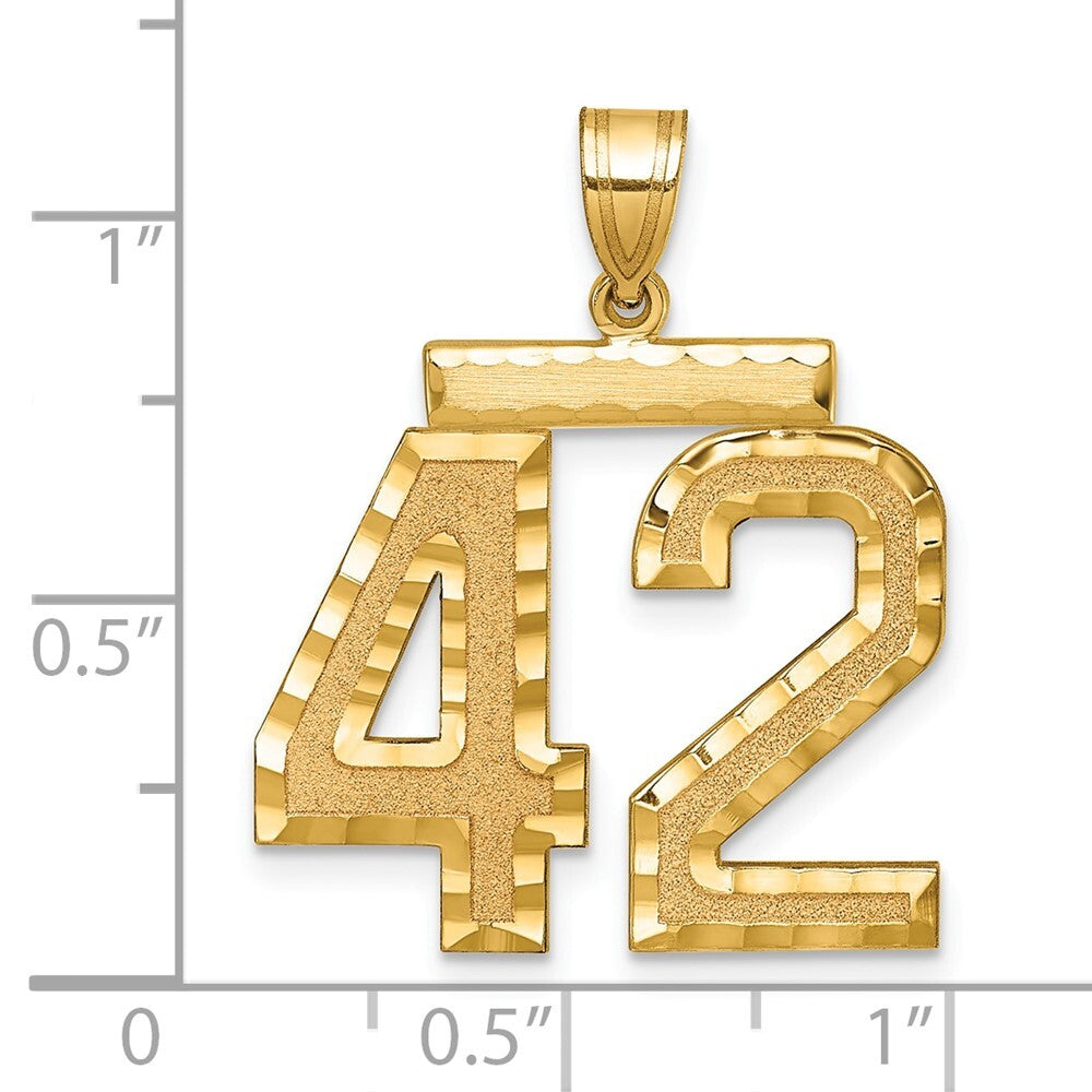 14k Yellow Gold Large Brushed Diamond-cut Number 42 Charm Pendant for Women