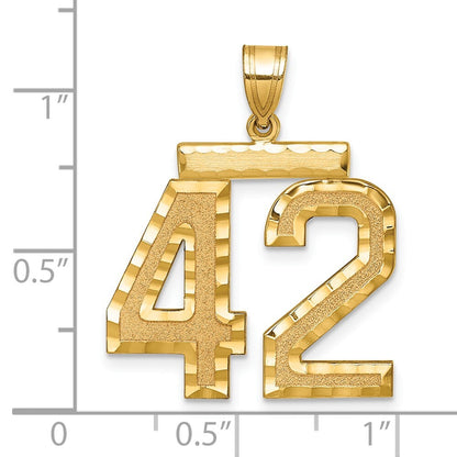 14k Yellow Gold Large Brushed Diamond-cut Number 42 Charm Pendant for Women