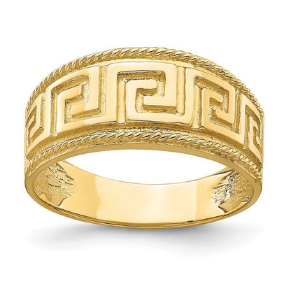14K Yellow Gold Greek Key Pattern Dome Ring Size 7