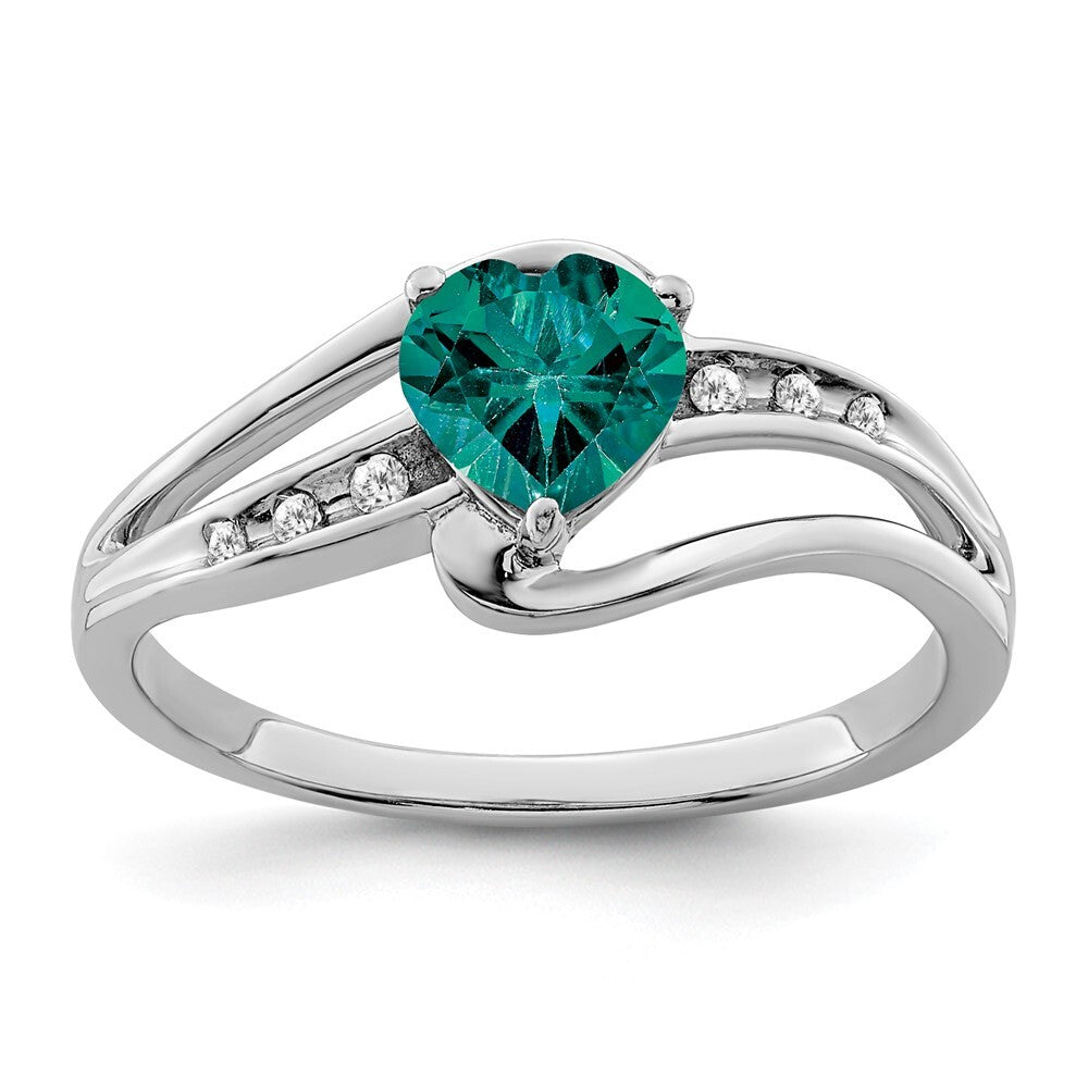 Sterling Silver Rhodium-plated Created Alexandrite and Diamond Ring Size 6
