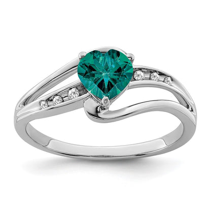 Sterling Silver Rhodium-plated Created Alexandrite and Diamond Ring Size 6