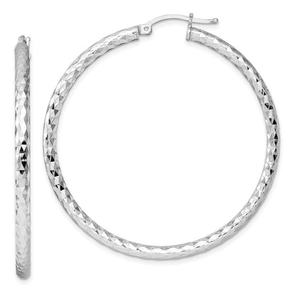 Sterling Silver Rhodium-plated 3.00mm Diamond-cut Hoop Earrings