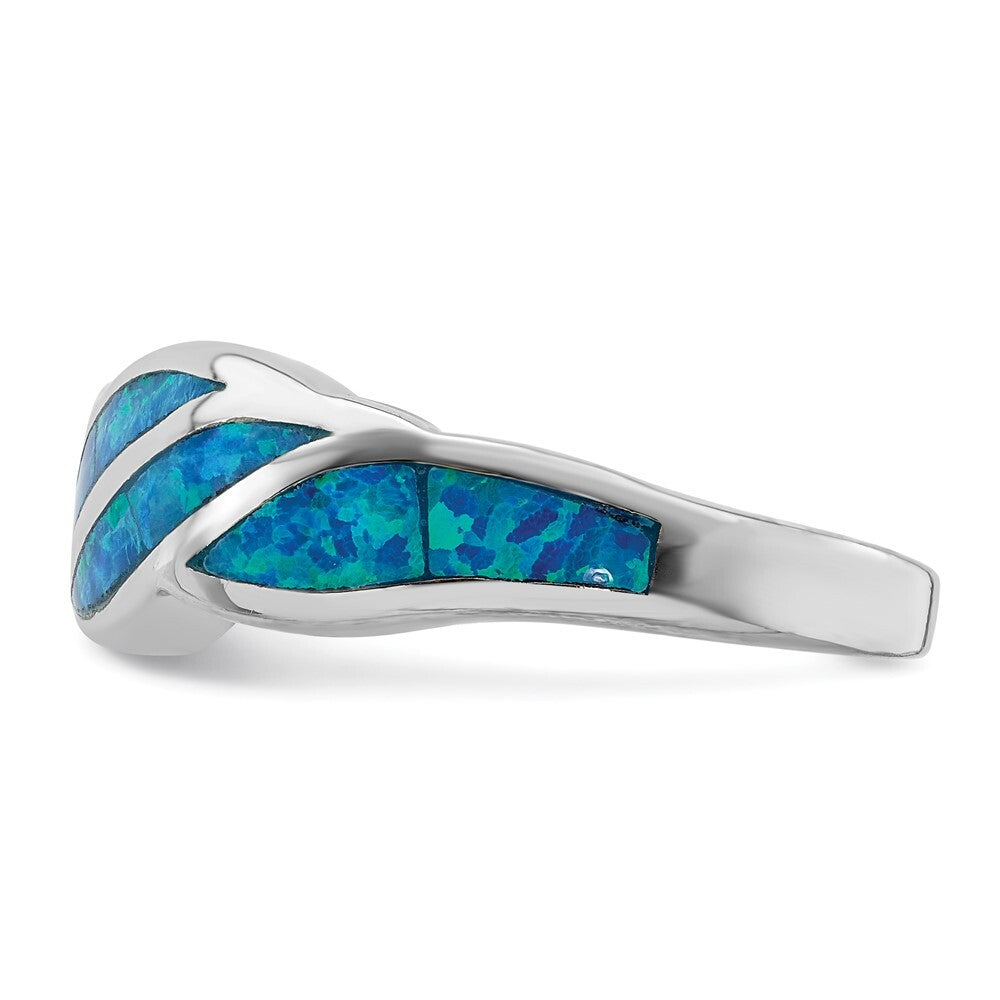 Sterling Silver Rhodium-plated Lab Created Blue Opal Inlay Ring Size 7