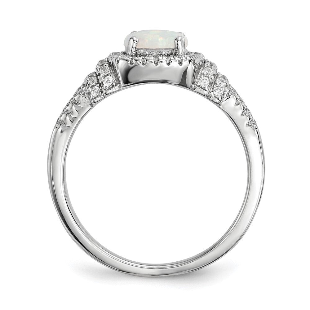 Sterling Silver Cubic Zirconia and Lab Created White Opal Ring SZ 7