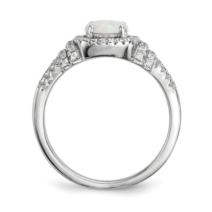 Sterling Silver Cubic Zirconia and Lab Created White Opal Ring SZ 7