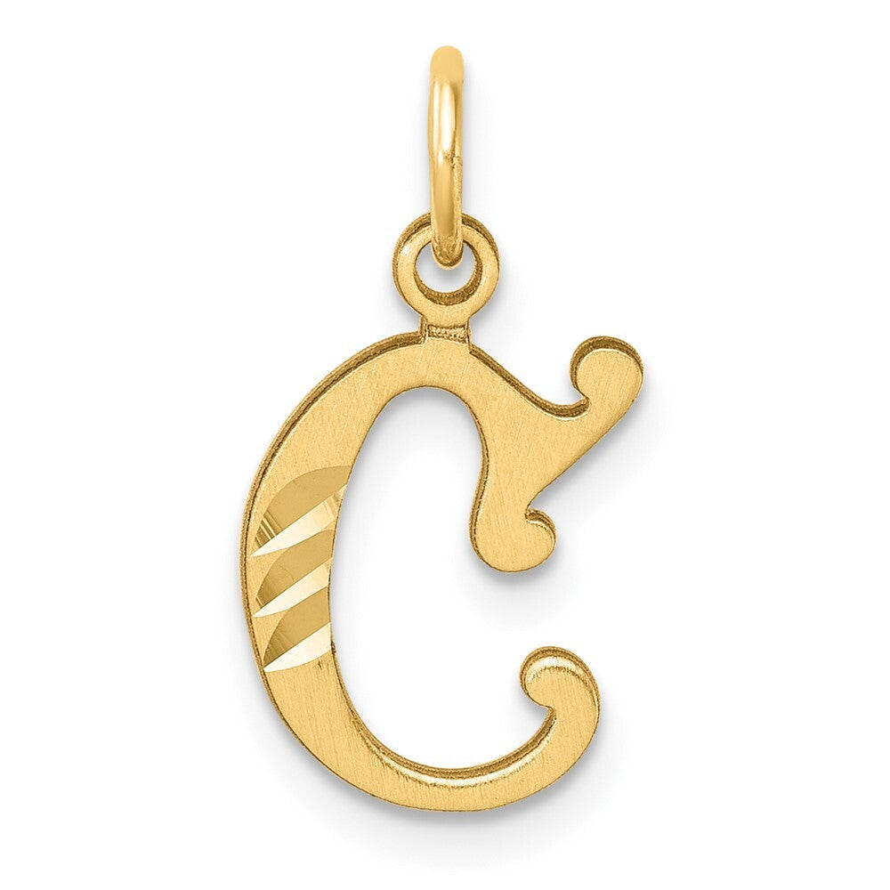 14k Yellow Gold Diamond-cut Letter C Initial Charm Pendant for Women