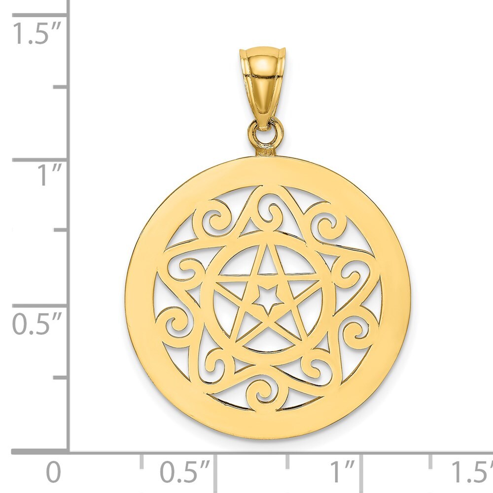 14k Yellow Gold Tribal Star In Round Frame Charm Pendant for Women