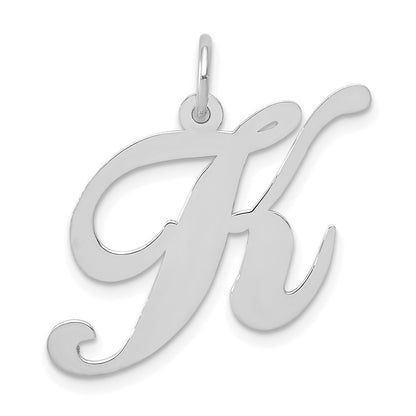 14k White Gold Large Fancy Script Letter K Initial Charm Pendant
