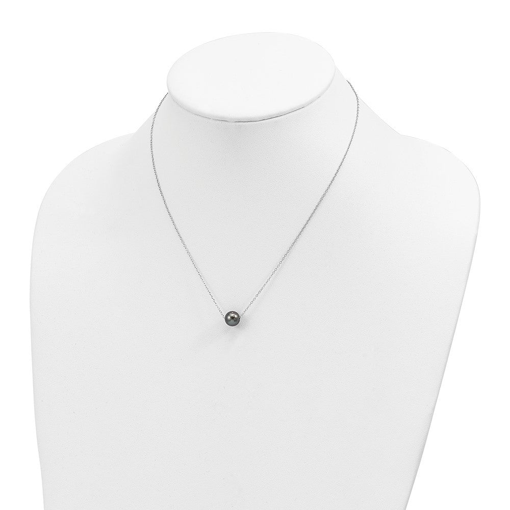 Sterling Silver 8-9mm Black Semi-Round Tahitian Cultured Pearl 17" Necklace