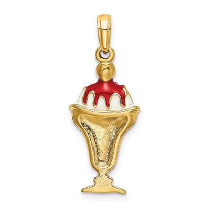 14k Yellow Gold Chocolate Ice Cream Sundae W Cherry Top Charm