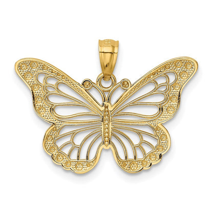 14k Yellow Gold and White Rhodium Diamond-cut Polished Cut-out Butterfly Pendant