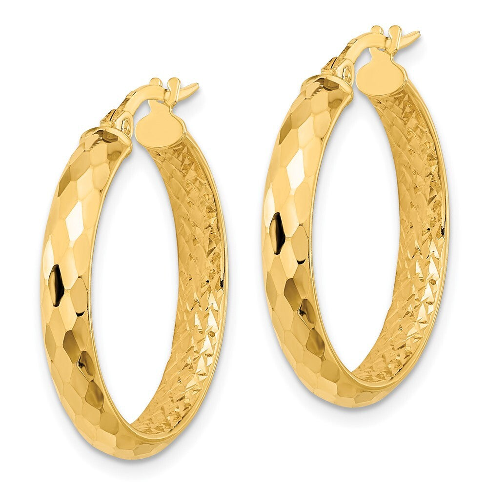 14k Yellow Gold Polished and Textured Diamond-cut Inside Fancy Hoop Earrings