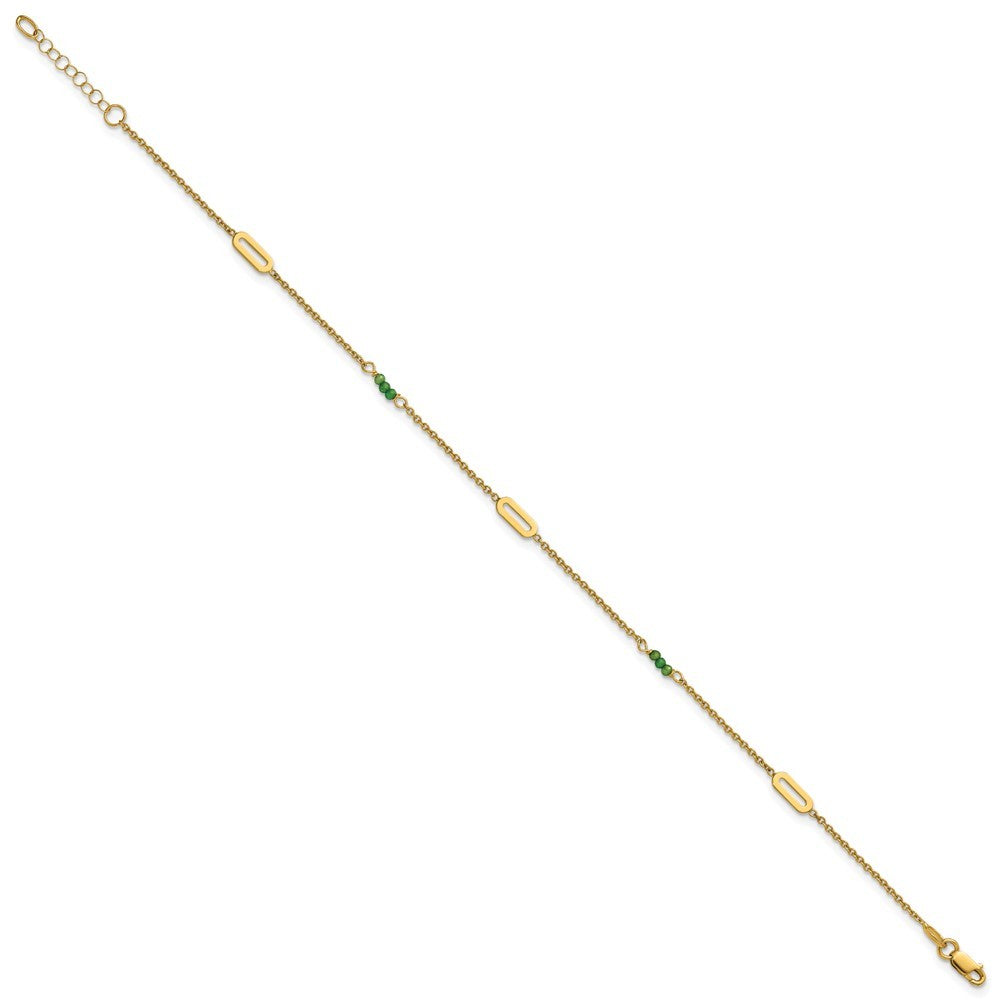 14k Yellow Gold Polished Green Zircon Beads and Ovals 10" Anklet