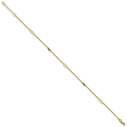 14k Yellow Gold Polished Green Zircon Beads and Ovals 10" Anklet